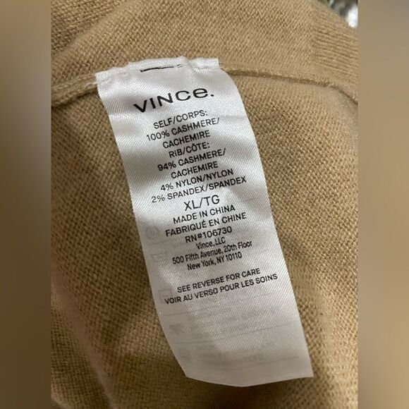VINCE NWT Cashmere Weekend V-Neck Sweater Camel Tan Pullover Size XL - Picture 10 of 13